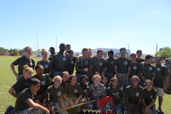 Jaguar Battalion posing with all their awards. Photo taken by: Brianna Harris 