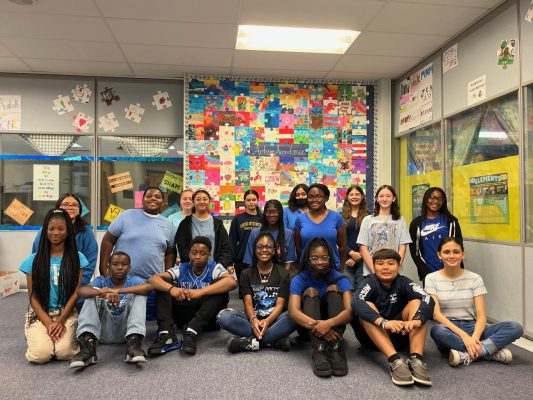 Students who wore blue in solidarity for Austism Awareness Month.