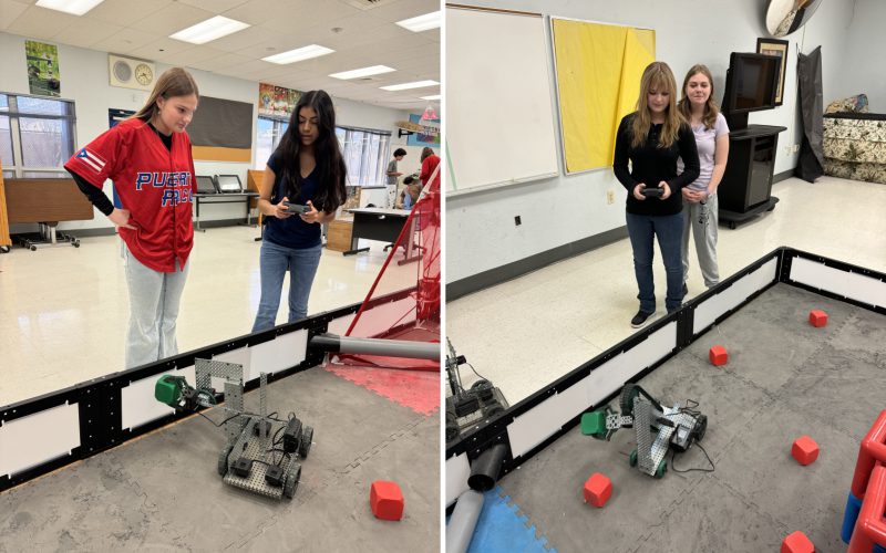 Students controlling a robot