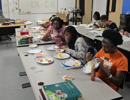 Students creating a model of the sun.